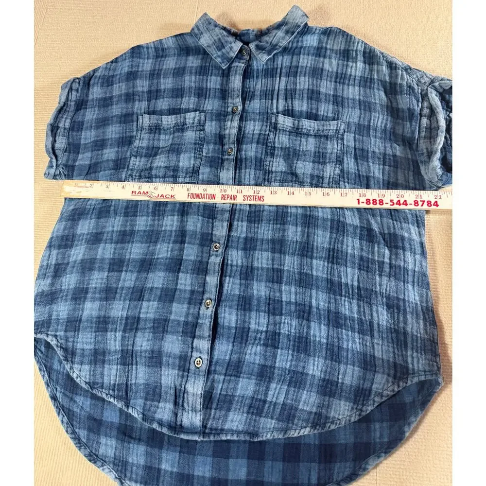 Natural Reflections Plaid Cotton Button Down Shirt M Coastal Casual Boho Rustic